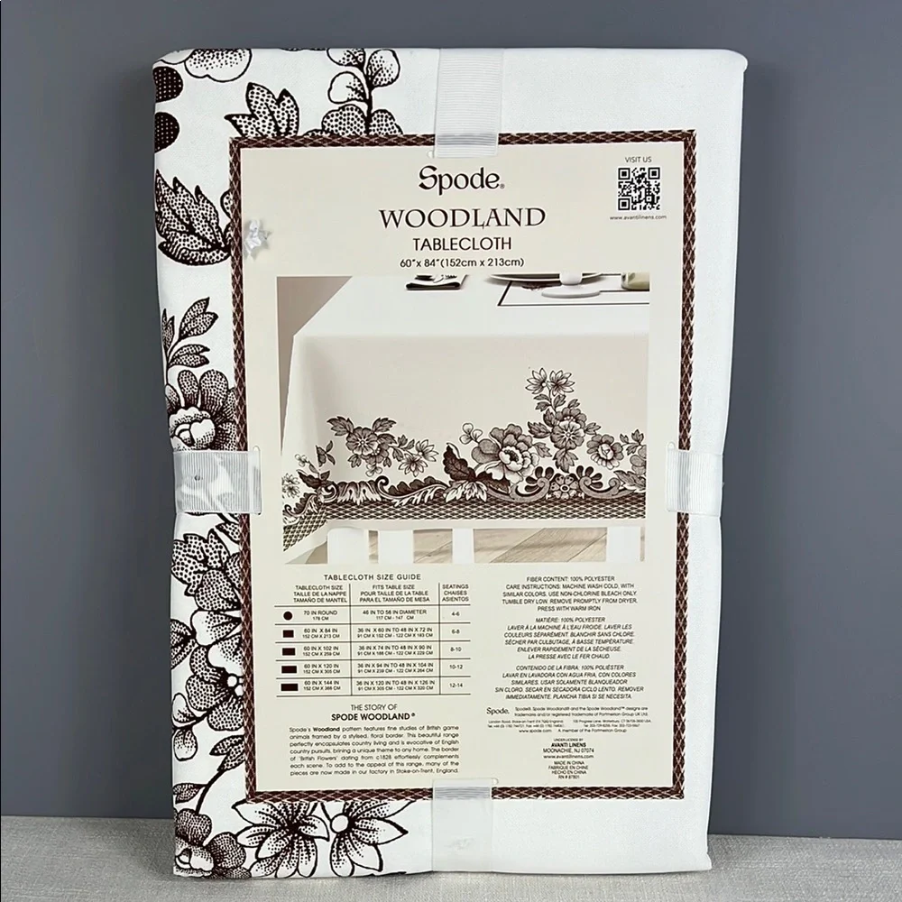 Spode Woodland Tablecloth British Floral Brown and White Oblong 60